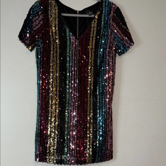 Lulu's Firework striped  Sequin V-Neck Mini Dress - Picture 4 of 9